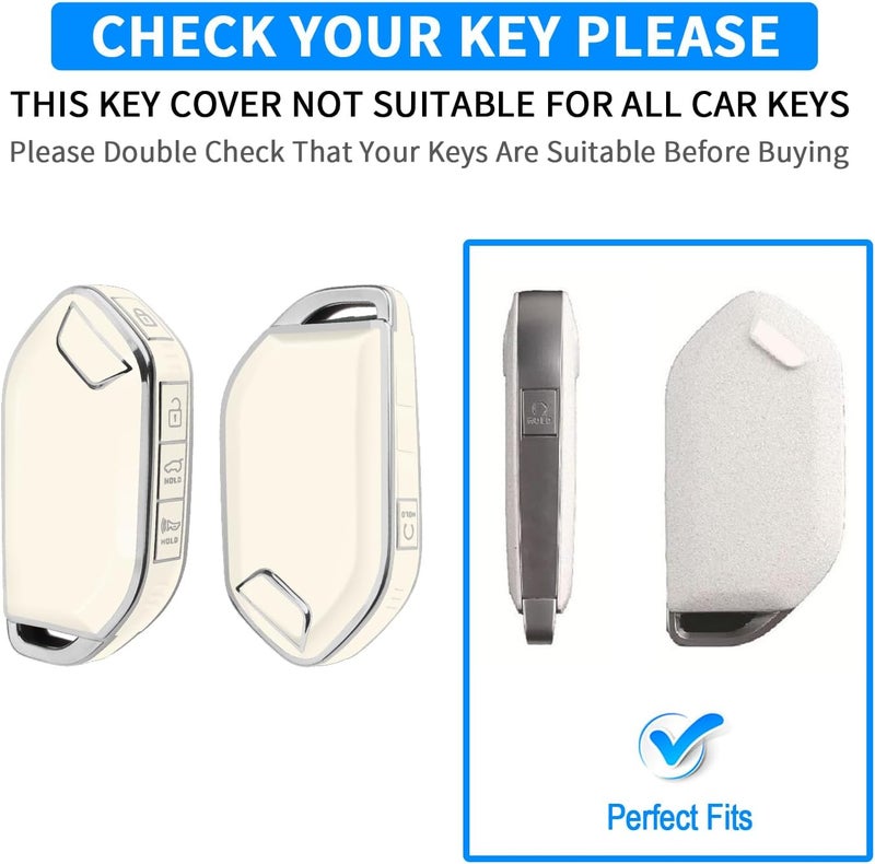 QBUC for Kia Key fob Cover,Soft TPU 360°Car Key Case Protector with Leather Keychain Compatible with Kia Telluride 2023/2024 5 Buttons Smart Key(White) - Image 2